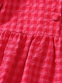 SHEIN 小女童格子圖案彼得潘領泡泡袖娃娃裙