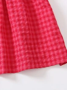 SHEIN 小女童格子圖案彼得潘領泡泡袖娃娃裙