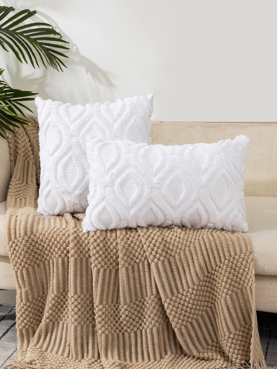 1入組裝無填充物纖維靠墊套白色幾何提花裝飾沙發抱枕套 - 白色 - 查看 1