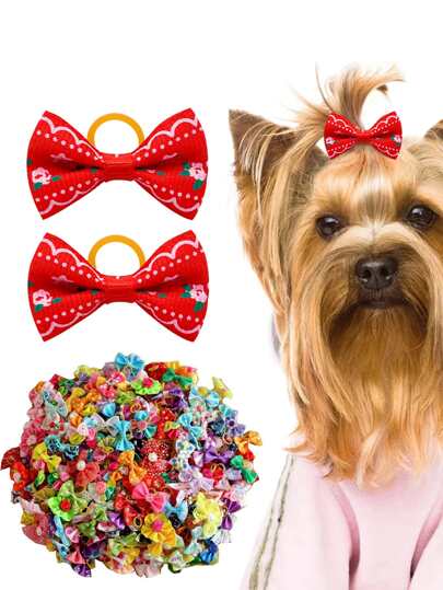 20pcs Random Color Bow Decor Pet Rubber Band