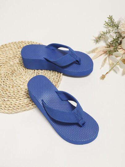 女士後趾人字拖炫酷藍色彈性纖維人字拖