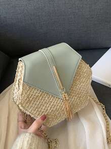 Yogodlns Túi Crossbody Nữ Tua Khối Màu Chuỗi Kỳ nghỉ - màu xanh lá - Xem 1