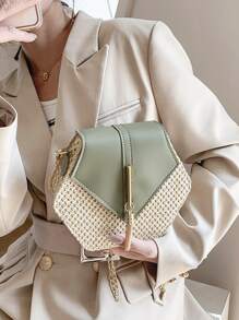 Yogodlns Túi Crossbody Nữ Tua Khối Màu Chuỗi Kỳ nghỉ - màu xanh lá - Xem 2