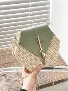 Yogodlns Túi Crossbody Nữ Tua Khối Màu Chuỗi Kỳ nghỉ - màu xanh lá - Xem 3