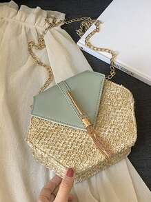 Yogodlns Túi Crossbody Nữ Tua Khối Màu Chuỗi Kỳ nghỉ - màu xanh lá - Xem 4