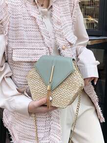 Yogodlns Túi Crossbody Nữ Tua Khối Màu Chuỗi Kỳ nghỉ - màu xanh lá - Xem 6