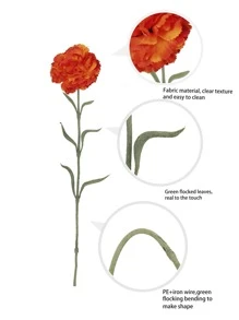 1pc single carnation flower, artificial flower, artificial flower, orange, polyester fiber material, factory custom, school dormitory office decoration, back-to-school season decoration, outdoor party activities holiday birthday party decoration, Christmas Halloween harvest festival decoration, home door hotel restaurant living room bedroom wedding banquet kitchen garden decoration - Orange - View 4