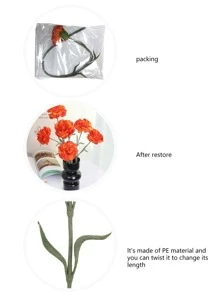 1pc single carnation flower, artificial flower, artificial flower, orange, polyester fiber material, factory custom, school dormitory office decoration, back-to-school season decoration, outdoor party activities holiday birthday party decoration, Christmas Halloween harvest festival decoration, home door hotel restaurant living room bedroom wedding banquet kitchen garden decoration - Orange - View 6