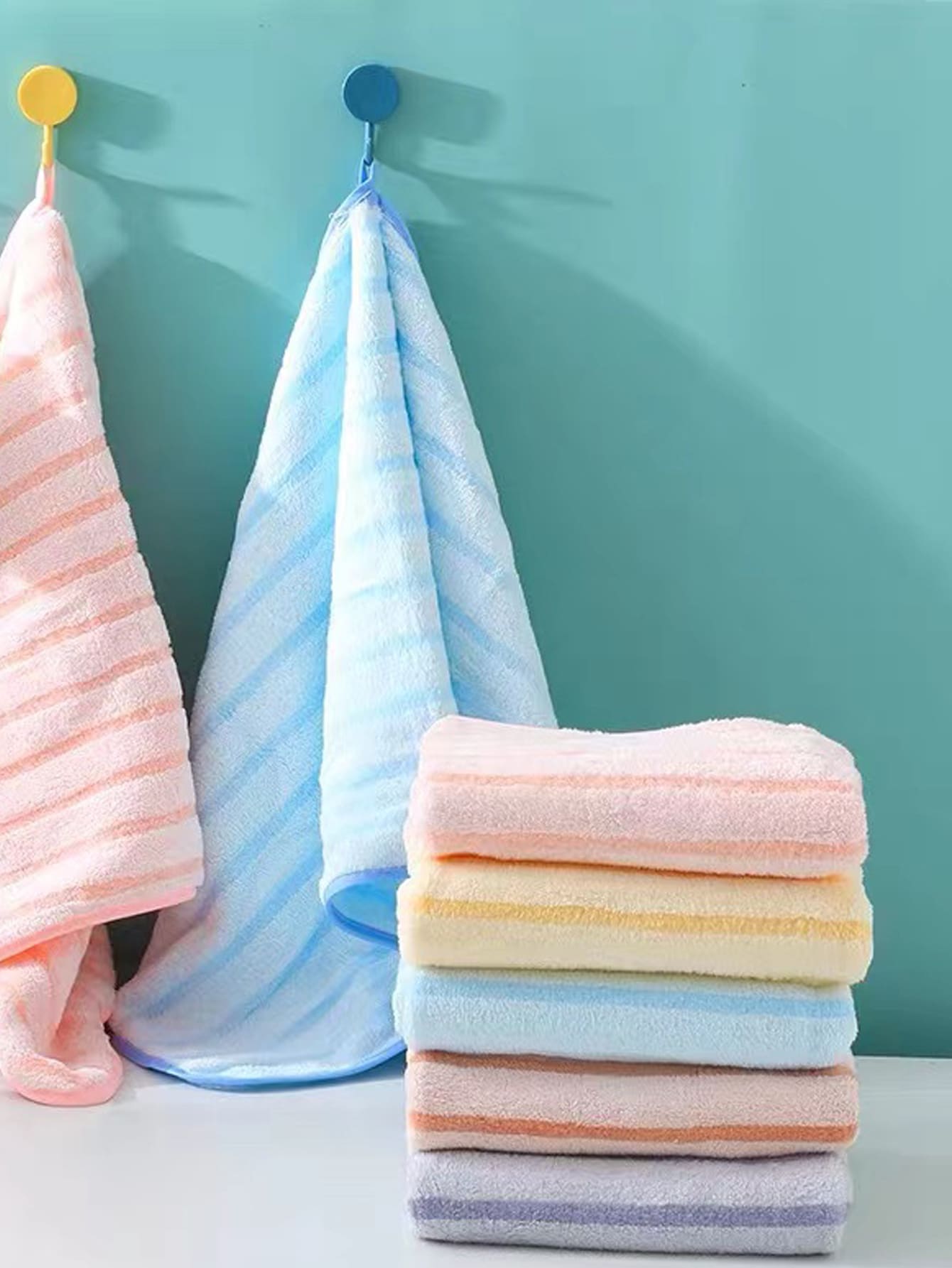 5pcs Striped Face Towel, Microfiber Facial Cleaning Cloth For Bathroom - Multicolor - View 1