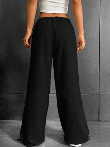 SHEIN Coolane Drawstring Waist Parachute Trousers - Black - View 2