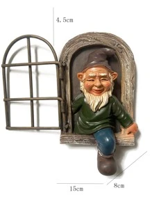 1入組樹脂侏儒雕像，可愛的現代風格坐在窗戶上的老人設計花園裝飾，戶外裝飾品 - 彩色 - 查看 2