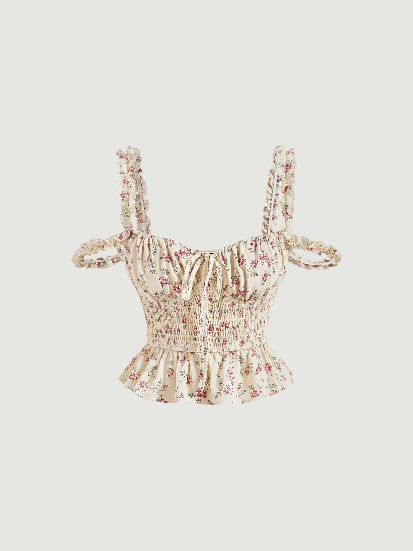 SHEIN MOD Top con estampado floral con cordón delantero bajo con fruncido - Multicolor - Ver 1