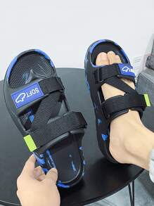 Men Letter Graphic Hook-and-loop Fastener Slides, Casual Outdoor EVA Slides - Multicolor - View 1