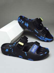 Men Letter Graphic Hook-and-loop Fastener Slides, Casual Outdoor EVA Slides - Multicolor - View 3