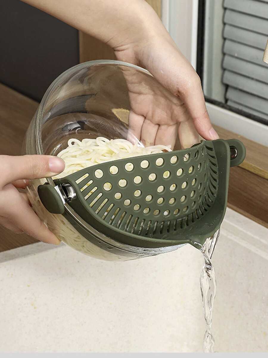 1pc Silicone Strainer Clamp, Creative Green Pot Strainer For Kitchen - Army Green - View 1