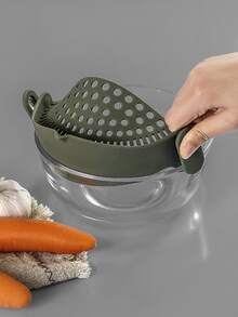 1pc Silicone Strainer Clamp, Creative Green Pot Strainer For Kitchen - Army Green - View 4