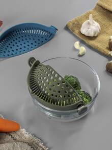 1pc Silicone Strainer Clamp, Creative Green Pot Strainer For Kitchen - Army Green - View 6