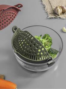 1pc Silicone Strainer Clamp, Creative Green Pot Strainer For Kitchen - Army Green - View 7