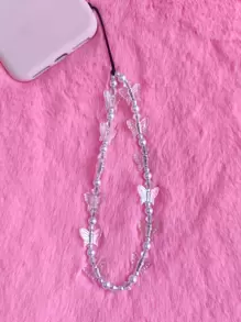 1pc Butterfly Decor Beaded Phone Lanyard - Clear - View 1