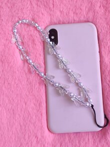 1pc Butterfly Decor Beaded Phone Lanyard - Clear - View 2