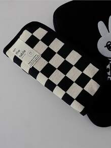 1pc Plaid Pattern Pencil Bag - Black - View 2