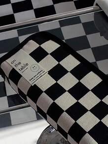 1pc Plaid Pattern Pencil Bag - Black - View 3