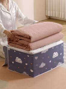 1pc Non-woven Fabric Foldable Storage Bag, Modernist Cloud Pattern Clothes Storage Bag For Bedroom - Navy Blue - View 2