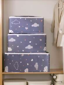 1pc Non-woven Fabric Foldable Storage Bag, Modernist Cloud Pattern Clothes Storage Bag For Bedroom - Navy Blue - View 6