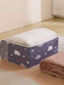 1pc Non-woven Fabric Foldable Storage Bag, Modernist Cloud Pattern Clothes Storage Bag For Bedroom - Navy Blue - View 7