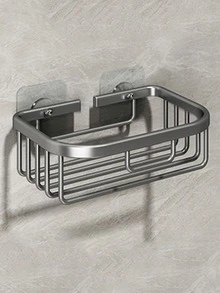 1入組免打孔多功能鋁製浴室儲物架經典擱架儲物單元洗衣房 - 黑色 - 查看 2