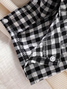 Baby Boy Gingham Print Pocket Patched Shirt Romper - Black and White - View 4