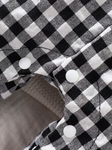 Baby Boy Gingham Print Pocket Patched Shirt Romper - Black and White - View 5