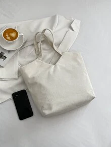 Minimalist Corduroy Square Bag - White - View 5