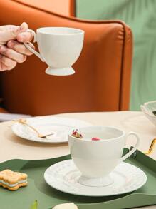 1pc Porcelain Mug & 1pc Coaster, Minimalist White Coffee Mug For Table - White - View 4