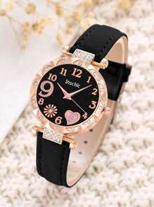 inschic inschic 1 pieza con diseño de diamante de imitación Reloj cuarzo & 4 piezas Set joya - Negro - Ver 2
