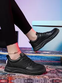 女士前綁帶休閒運動黑色板鞋適用於戶外