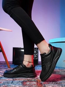 女士前綁帶休閒運動黑色板鞋適用於戶外