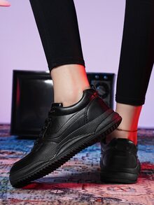 女士前綁帶休閒運動黑色板鞋適用於戶外