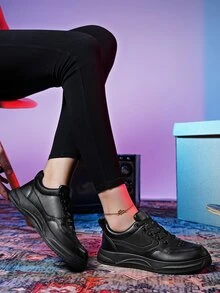 女士前綁帶休閒運動黑色板鞋適用於戶外