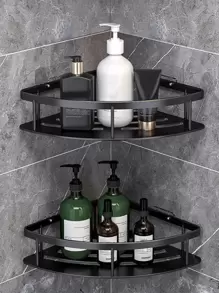 1入組鋁合金浴室儲物架簡約黑色三角形擱架儲物單元洗衣房 - 黑色 - 查看 1