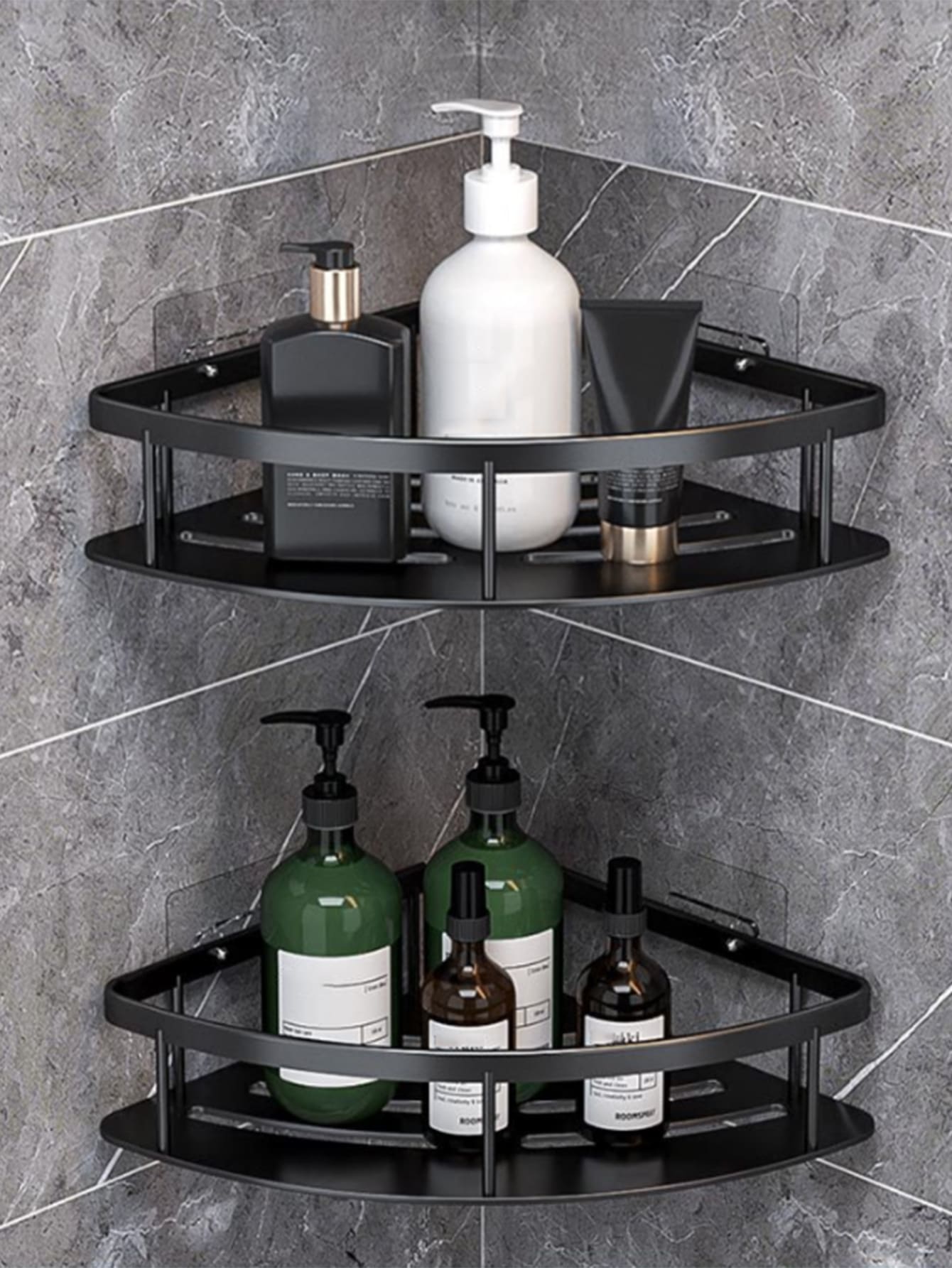 1入組鋁合金浴室儲物架簡約黑色三角形擱架儲物單元洗衣房 - 黑色 - 查看 1