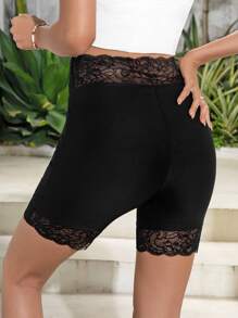SHEIN Maternity Contrast Lace Cycling Shorts - Black - View 2