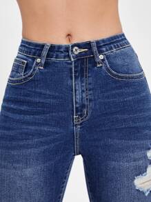 SHEIN Essnce Quần jean nữ Túi Bị tách Dây kéo màu trơn - Rửa trung bình - Xem 5