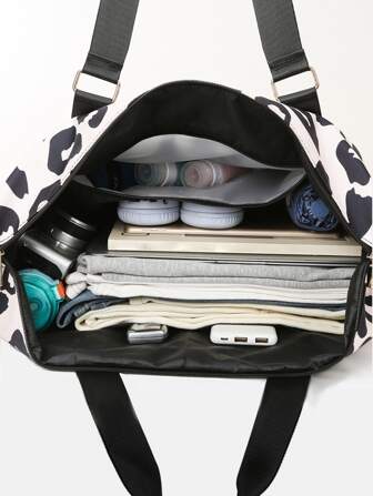 1 pieza Bolso de gimnasio de gran capacidad con estampado de leopardo casual