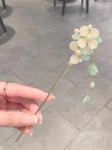 珍珠和花朵裝飾髮夾 - 彩色 - 查看 1