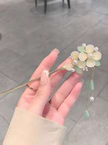 珍珠和花朵裝飾髮夾 - 彩色 - 查看 3