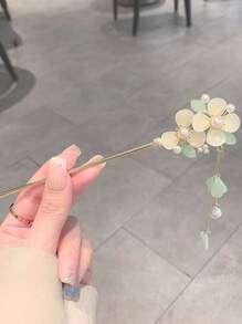 珍珠和花朵裝飾髮夾 - 彩色 - 查看 4