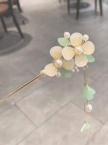 珍珠和花朵裝飾髮夾 - 彩色 - 查看 5