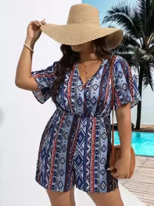 SHEIN Holidaya Jumpsuits Plus Size Trọn gói Hình học Bộ lạc Boho - Nhiều màu - Xem 1