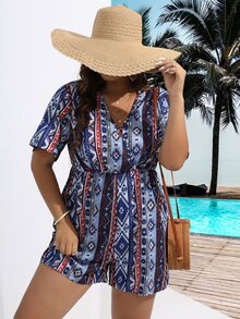 SHEIN Holidaya Jumpsuits Plus Size Trọn gói Hình học Bộ lạc Boho - Nhiều màu - Xem 4